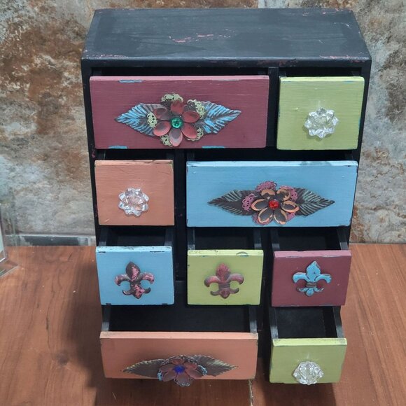 Multi Color 9 Drawer Wood Cabinet Small Chest Box Desk Organizer - Picture 12 of 17